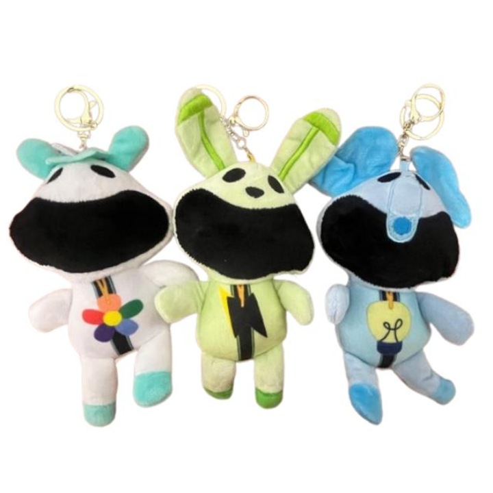 3 db-os Smiling Critters kulcstartó típusú figura készlet: Crafty, Bubba, Hoppy, fehér, kék és zöld, 20 cm