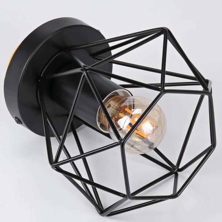 Lampa de tavan, Enforose, retro industriala, plasa neagra, compatibila cu becuri E26