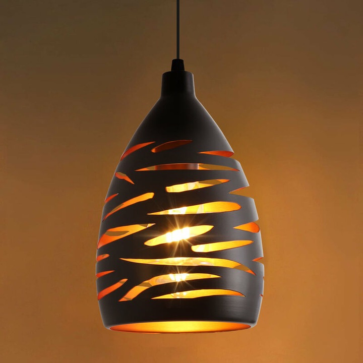 Modern LED függőlámpa, üreges ipari faragott csillár, fekete lámpaernyős fém mennyezeti lámpa, E27 izzóval nappaliba, konyhába, előszobába, étterembe, padlásra, kávézóba, bárba, YOIURT
