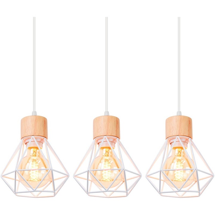 Set de 2 lustre moderne, cristal si metal, alb, 20x20cm, soclu E27