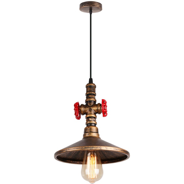 Corp de iluminat retro industrial Enforose, fier forjat, finisaj bronz metalic rustic, lungime cablu ajustabil 100 cm