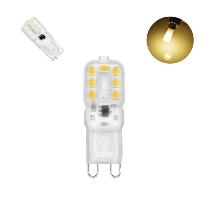 Комплект от 10 LED крушки, G9 3W, еквивалентни на 33W халогенни, дневно бяло 6000K, 800 лумена, 360° ъгъл