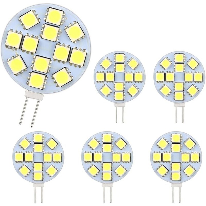 G4 LED izzó, 2W, 6000K, hideg fehér, 12x5050SMD, 6 db-os készlet, 12-24V, 200LM