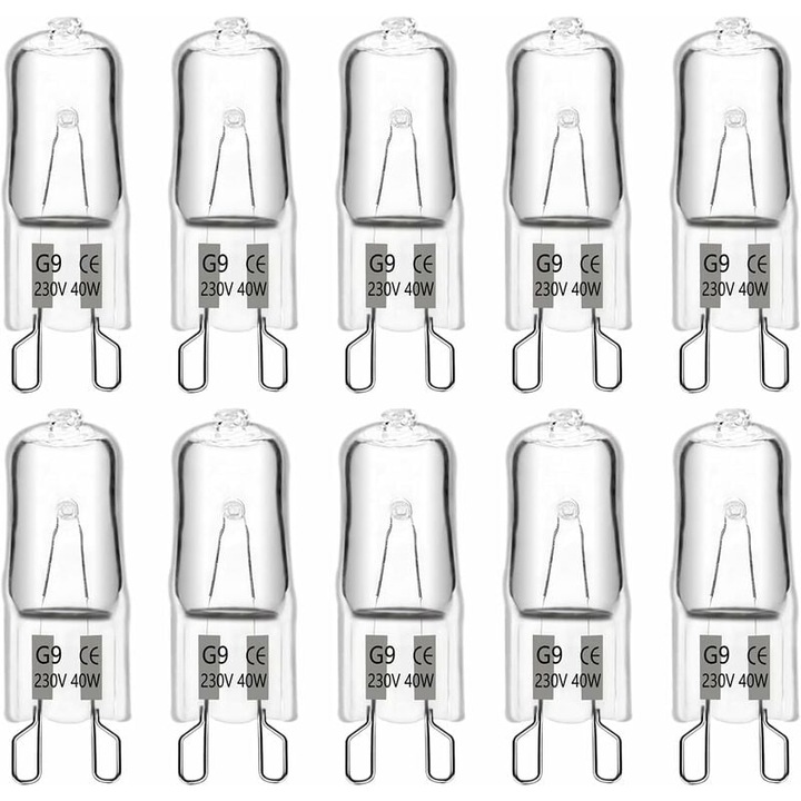 Халогенна крушка G9 40W 230V, 480LM 2900K Топло Бяла Димируема, Капсулни крушки G9, за Полилеи, Пейзажи, Стенни Аплици, Осветление за Гардероб, Опаковка от 10