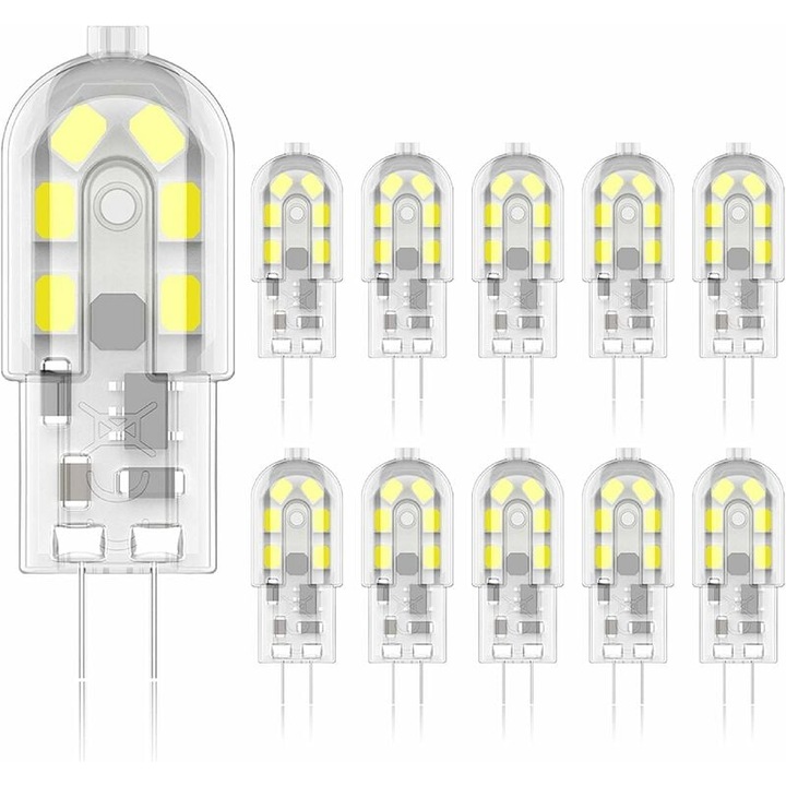 Solutie de iluminat LED G4, becuri cu baza bi-pin G4 de 2W cu economie de energie care inlocuiesc becurile cu halogen de 20W pentru aplicatii extinse, inclusiv setari domestice, comerciale si exterioare, alb rece 6000K, 10 pachete