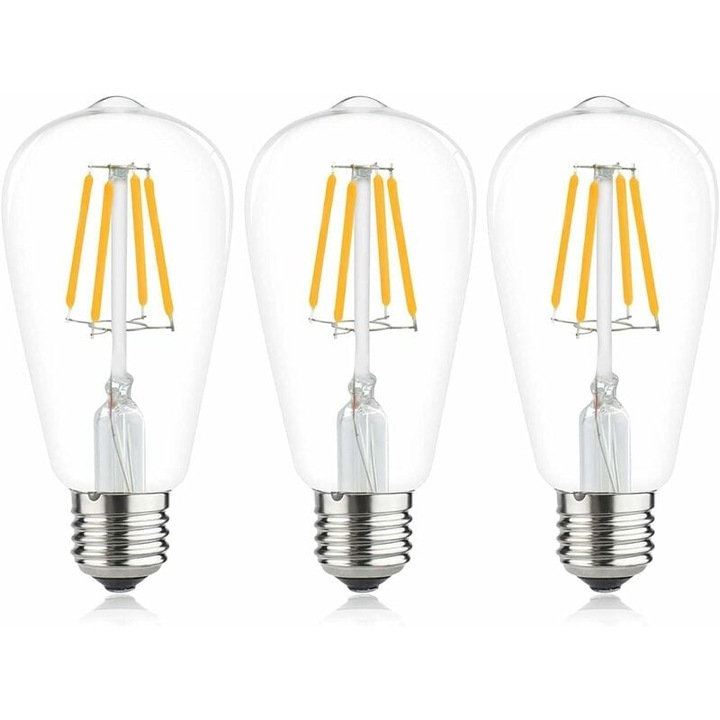 Винтидж LED крушки Enforose, 6W, топла светлина, комплект от 3 броя, форма ST64, цокъл E27