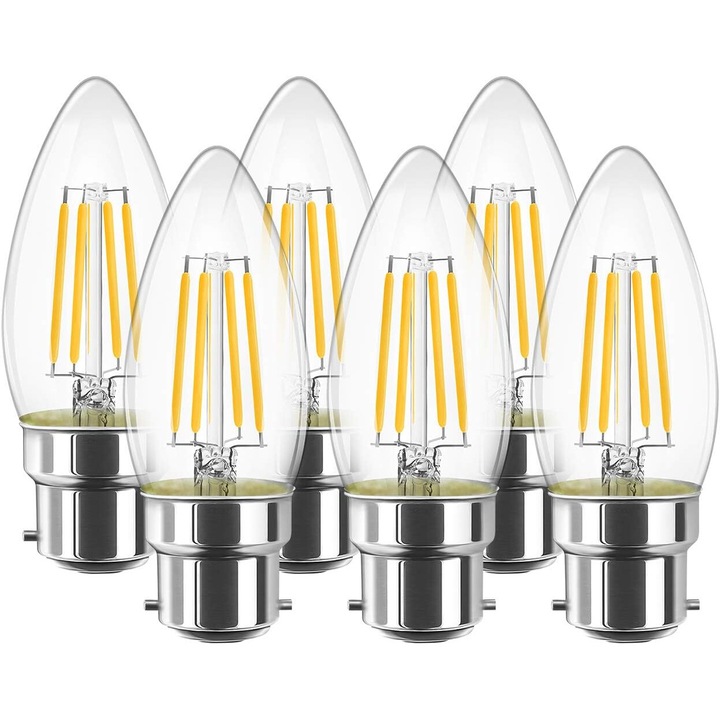 Becuri LED Candelabra Enforose, forma de lumanare B10, 4W, echivalent 40W, alb cald, set de 6