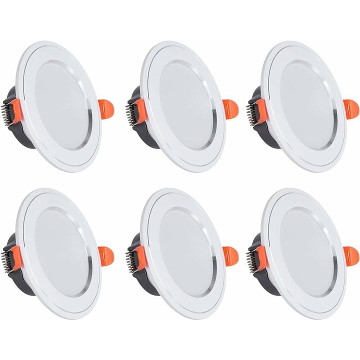 Комплект от 6 LED прожектора за вграждане, 7W, 630LM, студено бяло 6000K, 106 mm