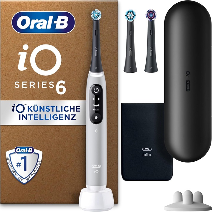 Periuta de dinti electrica Oral-B iO-6, 5 moduri periaj, 3 capete incluse, husa transport, Gri