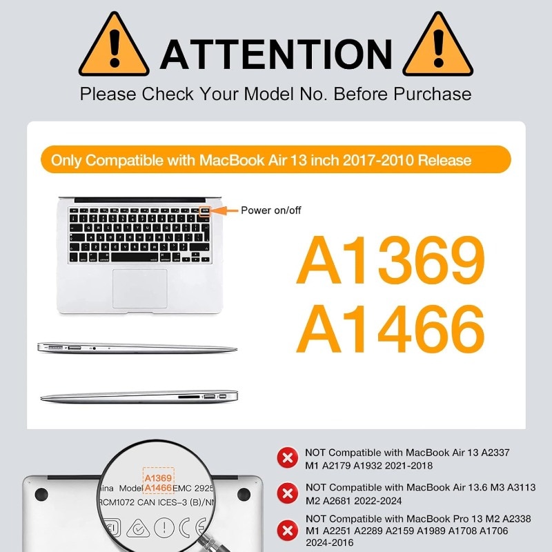 Carcasa de protectie, 2017 Macbook Air 13.3" Caz de acoperire dura Air 13 A1466/A1369.negru