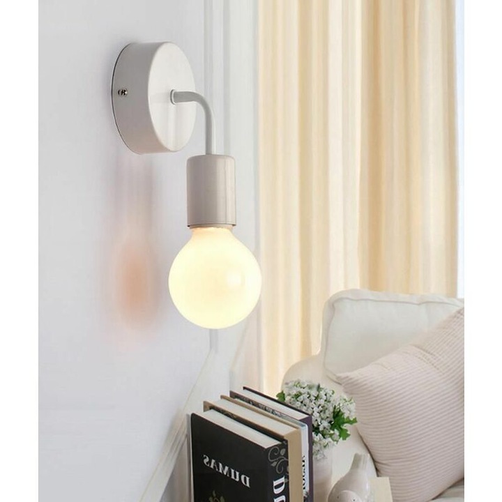 Стенна лампа в стил Mid-Century Modern, TNEAYWHE, дизайн с открита крушка, висококачествен метал, бял стъклен абажур, за коридор