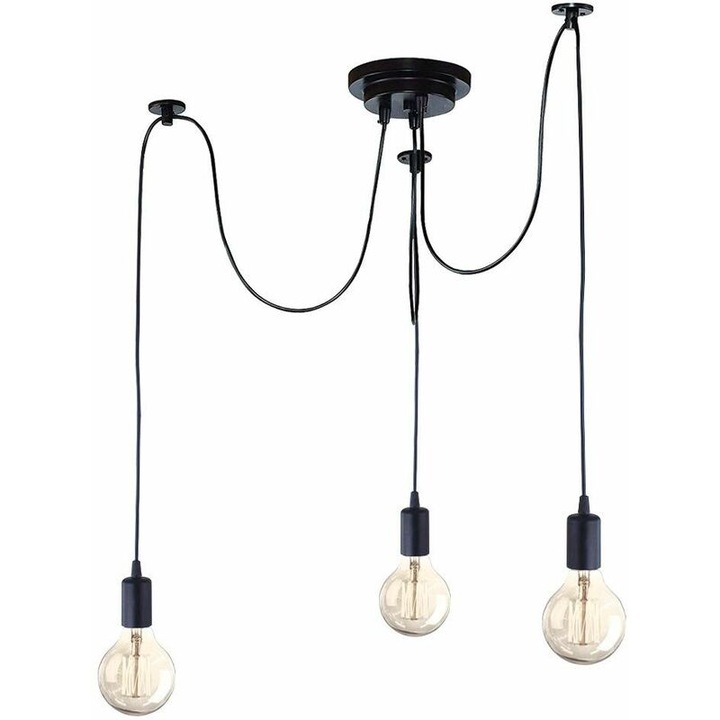 Candelabru Spider Light Enforose, stil industrial vintage, 3 brate, lungime reglabila, negru