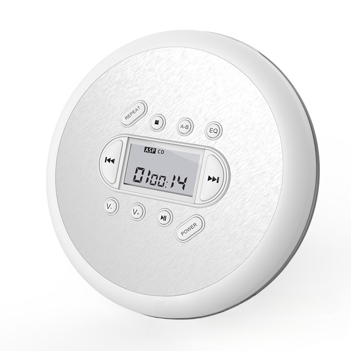 CD плейър, HIFI качество на звука, 3,5 mm аудио кабелна връзка, компактен и преносим, учебна помощ, дълъг живот, бял