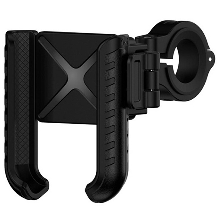 Suport telefon, Zola, pentru ghidonul bicicletei, din plastic, rotatie 360 grade, dimensiuni maner 10x13x9 cm, negru