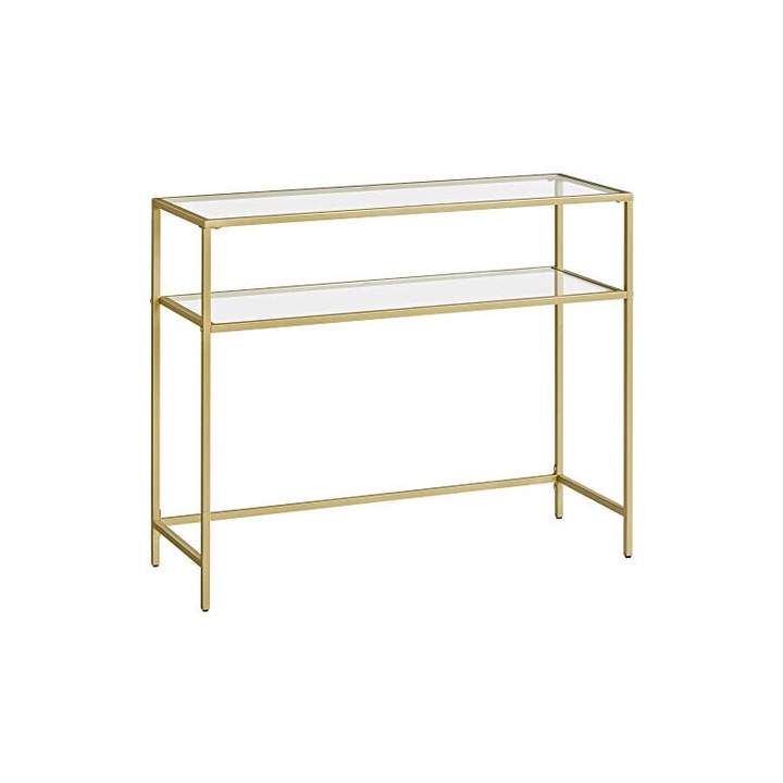 Consola Model Hendrix, Auriu, 100x35x80 cm, blat sticla securizata