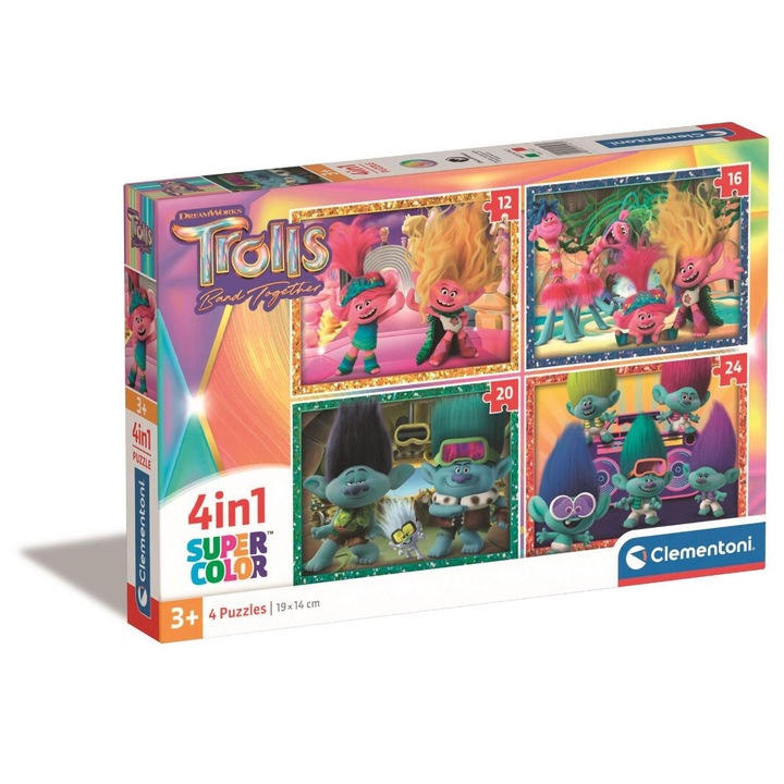 4 az 1-ben Clementoni Trollok puzzle, 19x14 cm, 72 darab