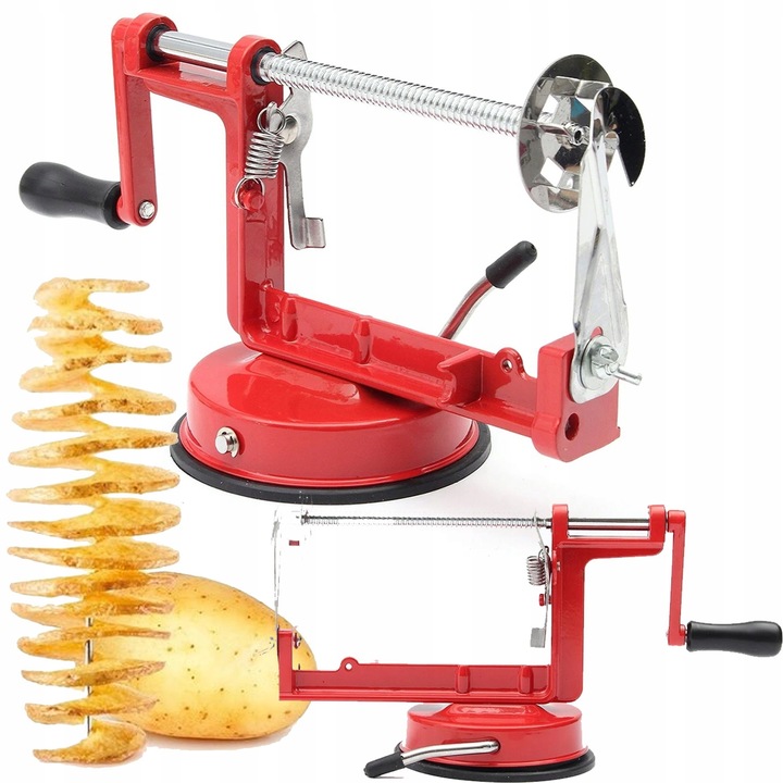 Feliatoare manuala pentru cartofi spirala, PrzydaSie.pl, inox, 14x26x10cm, rosu/argintiu