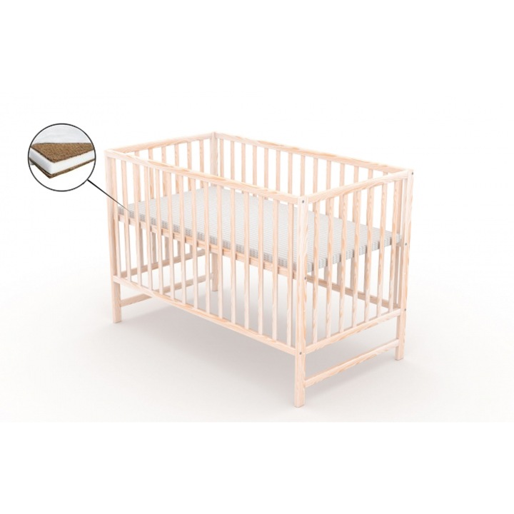 Kiságy fiók nélkül vessanti classico natural + kókusz matrac 8 cm