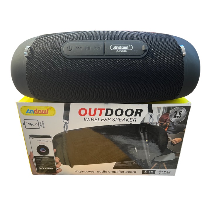 Boxa Portabila Andowl, Power bank, Radio FM, 10W, Negru