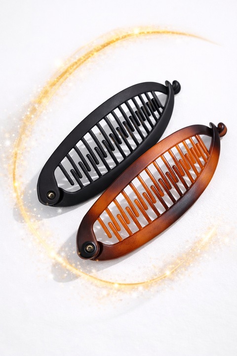 Set 2 Clame De Par Tip Banana Pentru Femei Negru Si Portocaliu Fixare Par Lung Shopiens