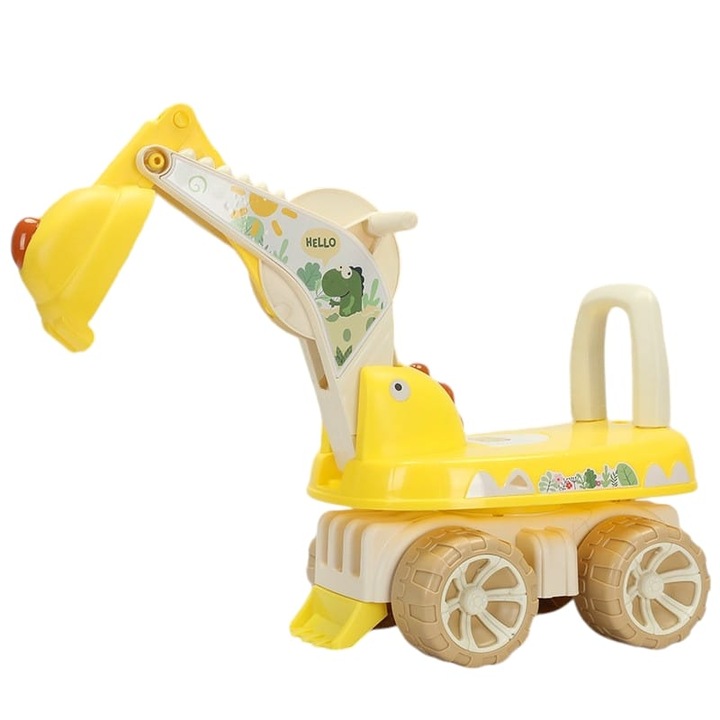 Въртяща се на 360 градуса кола тип багер за деца, музика и светлини, жълта