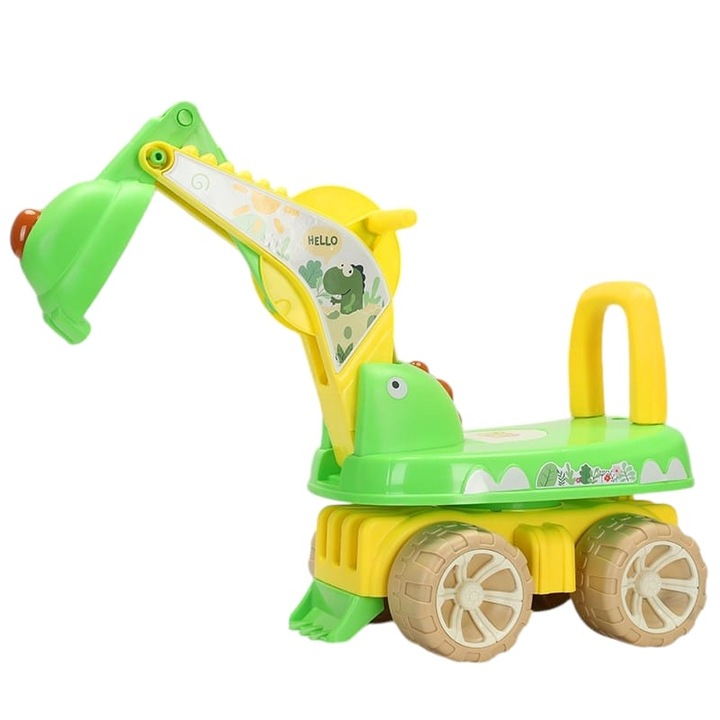 Въртяща се на 360 градуса кола тип багер за деца, музика и светлини, зелена
