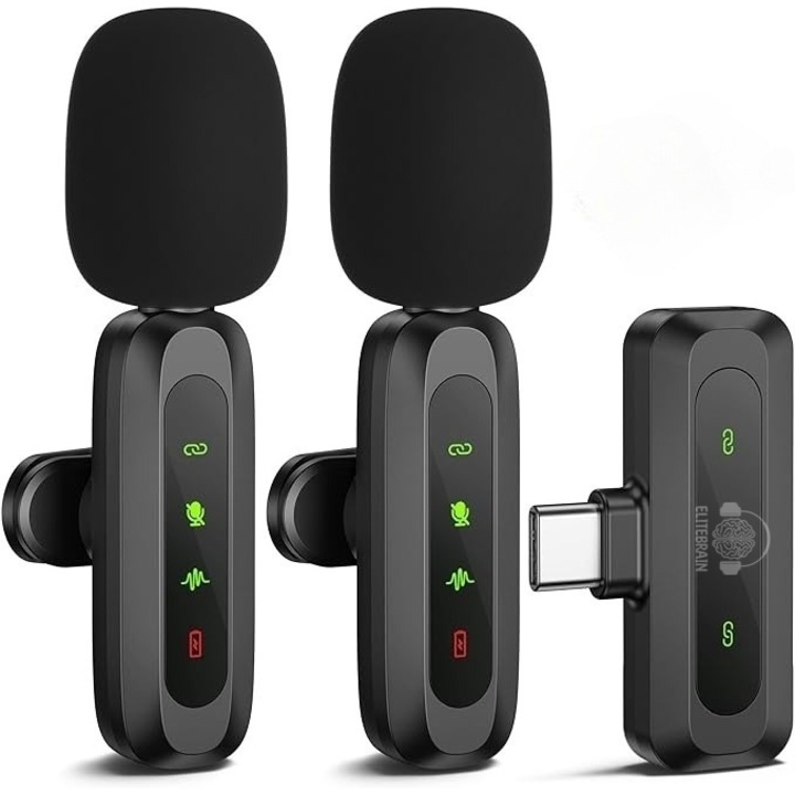 Set 2 X Lavaliere, ELITE BRAIN™, Sunet Clar si Precis, Display functii, Status Conectare, Pauza, Reducere zgomote, Nivel baterie, Cleme Rotative 360°, Performanta Profesionala