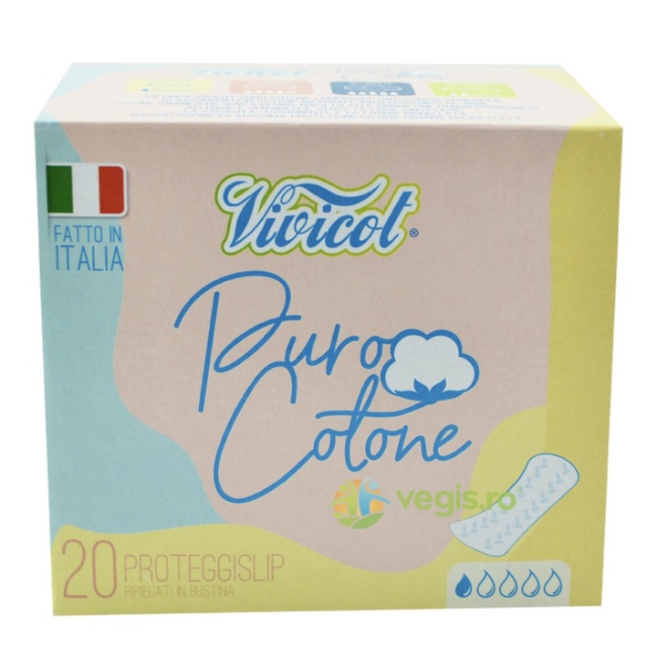 Protej slip ultra subtire din bumbac bio, hipoalergenic 20 bucati, Vivicot Puro Cotone