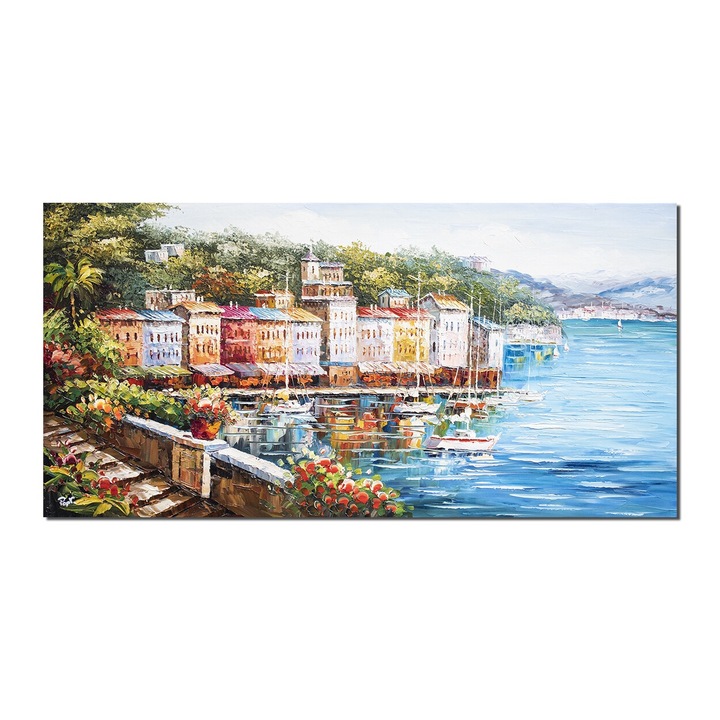 Tablou pictat manual, Colt de rai, 120x60cm ulei pe panza in cutit efect 3D, gata de expus pe perete