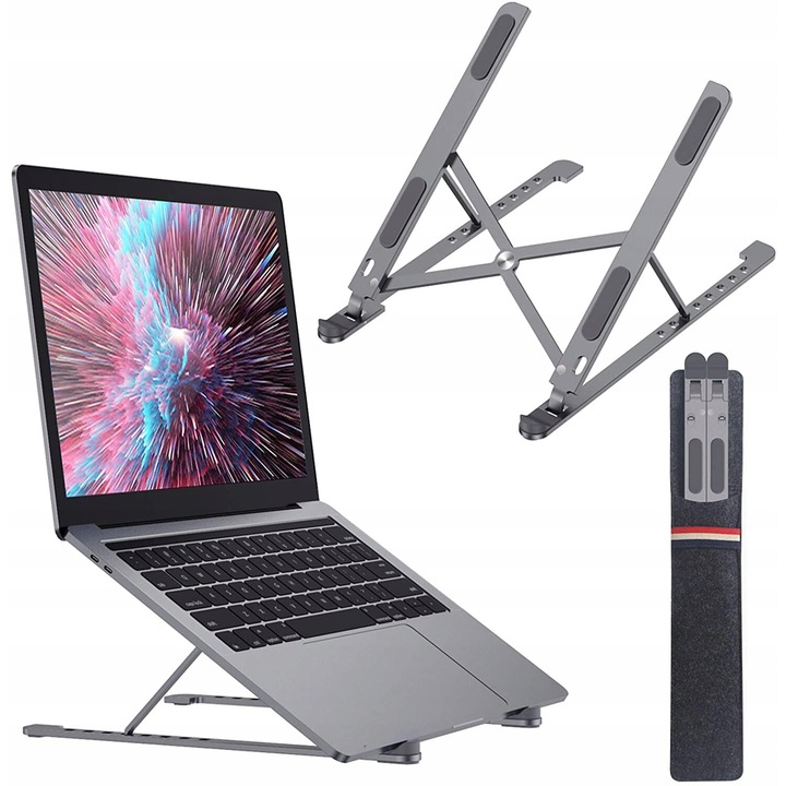 Suport laptop Luka, reglabil 8 nivele, aluminiu, gri, 25.4x4.1x2.3cm