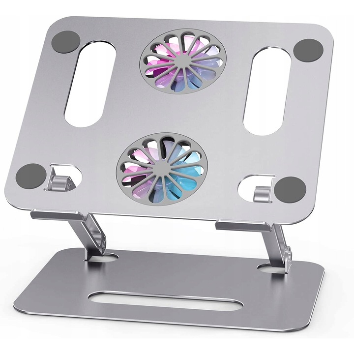 Suport laptop Luka, ergonomic, cu 2 ventilatoare, LED, antiderapant, 10-15 inch