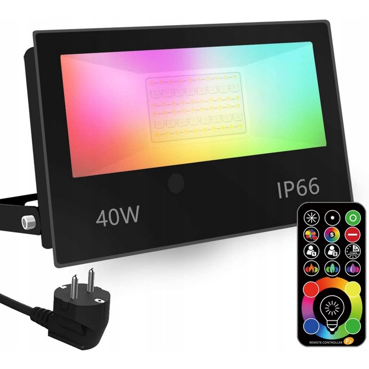 Reflector LED Halogen 40W RGB, 120 culori, IP66, cu telecomanda