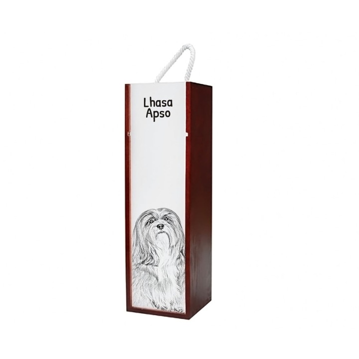 Cutie de vin personalizata cu motiv animal, Art-Dog, 10.5x10.5x35cm, din lemn si MDF