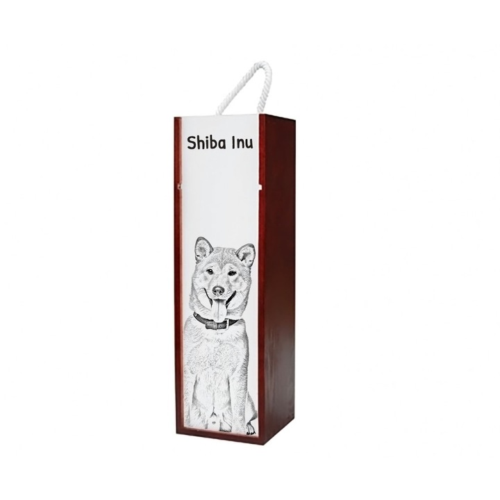 Cutie de vin personalizata cu motiv animal, Art-Dog, 10.5x10.5x35cm, din lemn si MDF