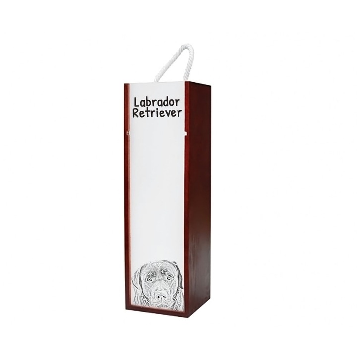 Cutie de vin personalizata cu motiv animal, Art-Dog, 10.5x10.5x35cm, din lemn si MDF