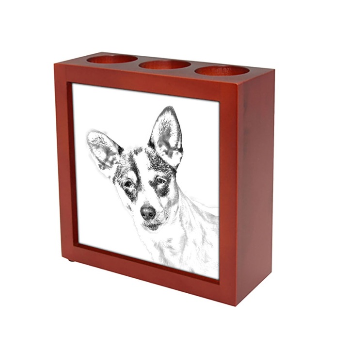 Suport stilou din lemn personalizabil Art-Dog, 3 sloturi, ceramica, 12.5x12.5x4.7cm