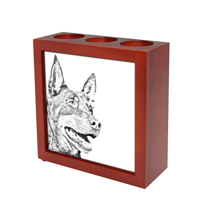 Suport pentru pixuri Australian Kelpie, Art-Dog, lemn/ceramica, 12.5x12.5x4.7cm, multicolor