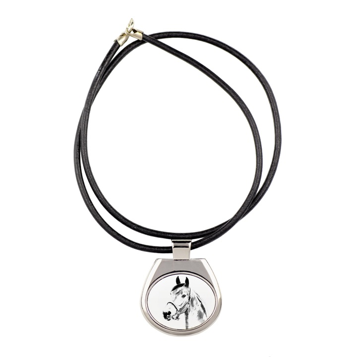 Colier personalizat cu pandantiv, Art-Dog, piele naturala, metal fara nichel, 4x3.3cm, 50cm