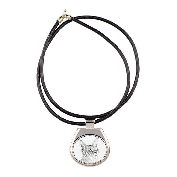 Colier personalizat cu pandantiv pentru pisici, Art-Dog, metal fara nichel, 4x3.3cm, cord 50cm