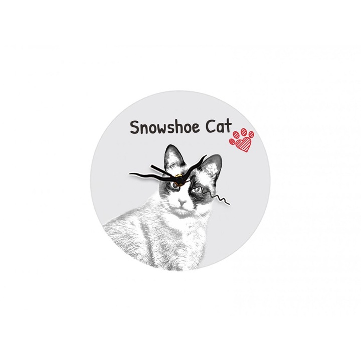 Ceas de perete Art-Dog Snowshoe, model cu pisica, MDF, 20cm