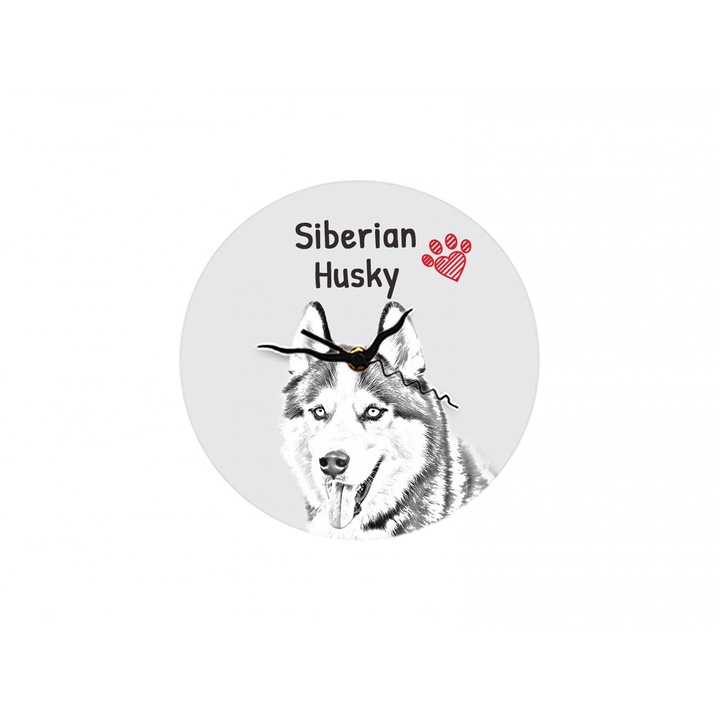 Ceas decorativ Art-Dog, Husky Siberian, 20cm, personalizat, cu suport pentru masa