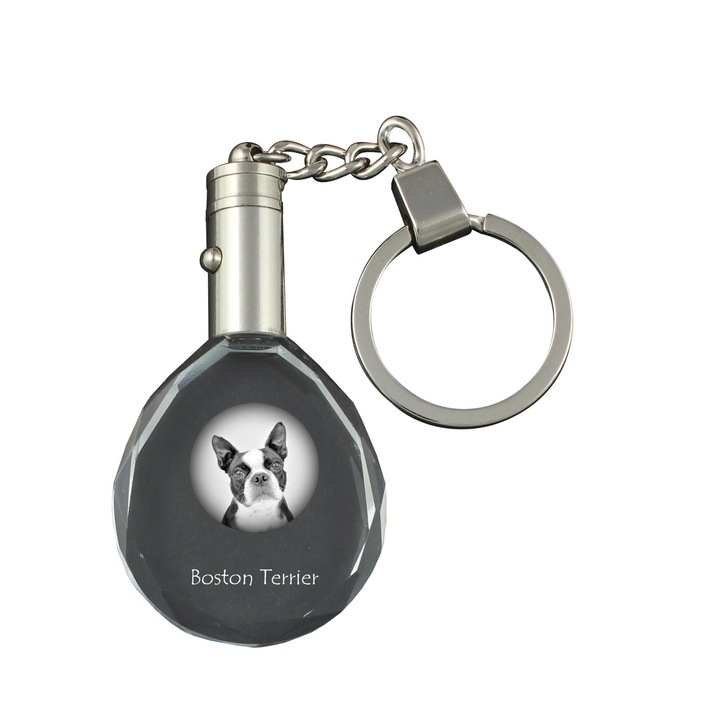 Kristály kulcstartó, Art-Dog, Boston Terrier, személyre szabható, 40x35x10mm, díszdobozban