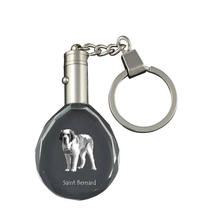 Kulcstartó kristályokkal, Bernardyn, személyre szabott fotóval, 40x35x10mm, díszdobozban