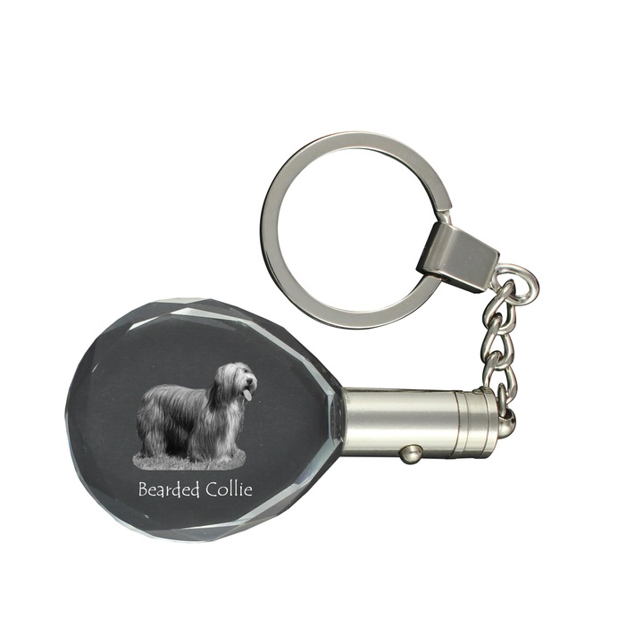 Kulcstartó kristályokkal, Art-Dog, Bearded Collie, világítás, 40x35x10mm, díszdobozban
