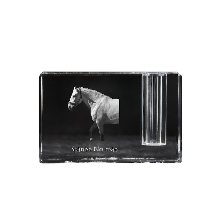 Suport stilou Art-Dog, cristal optic, decorativ cu imagine cal, 11x4x7cm