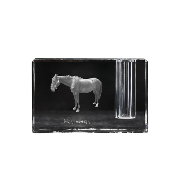 Suport stilou Art-Dog, cristal optic, decorativ cu imagine cal, personalizabil, 11x4x7cm