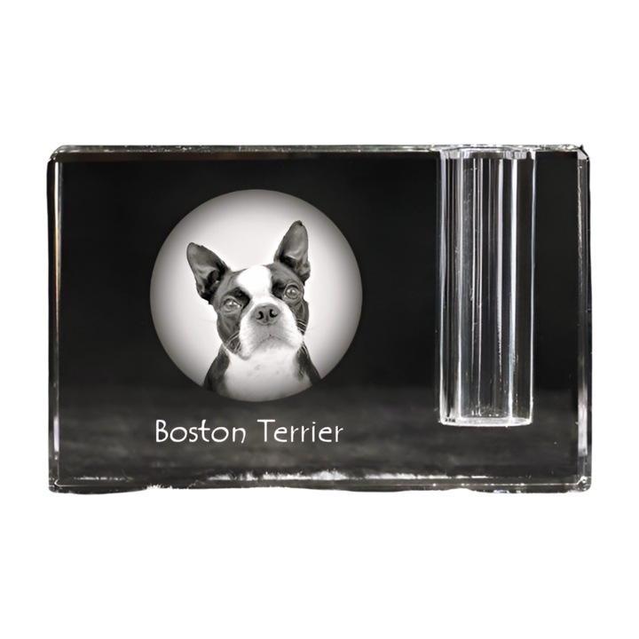 Suport stilou Art-Dog, cristal optic, decorativ cu foto caine, 11x4x7cm