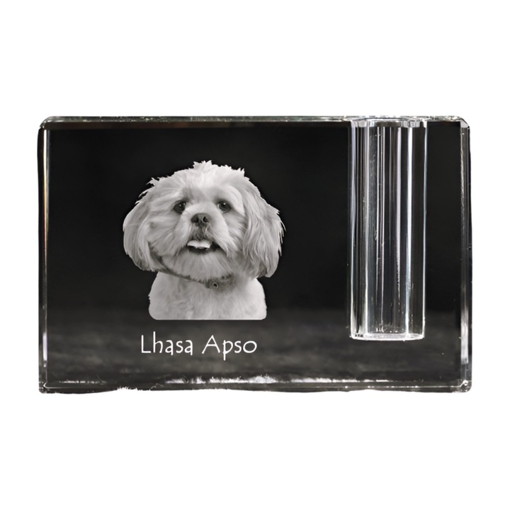 Suport stilou Art-Dog, cristal optic, decorativ cu foto caine, 11x4x7cm