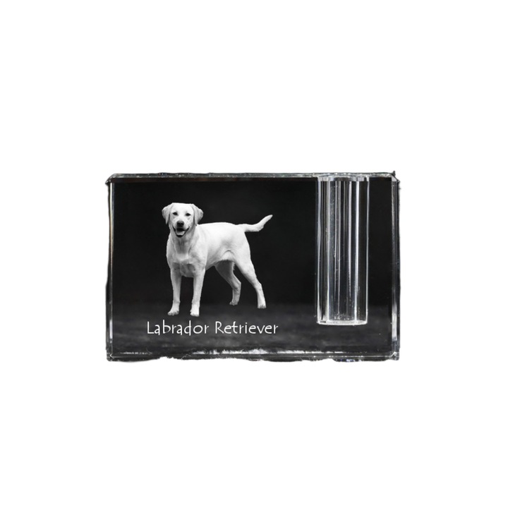 Suport stilou Art-Dog, cristal optic, decorativ cu foto caine, 11x4x7cm