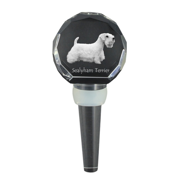 Dop pentru sticla de vin, Art-Dog, Model caine, Cristal, 10.3 cm, Gri/Negru